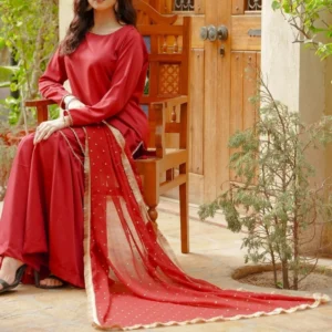 red chiffon sharara set