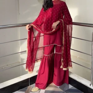 deep red chiffon sharara set