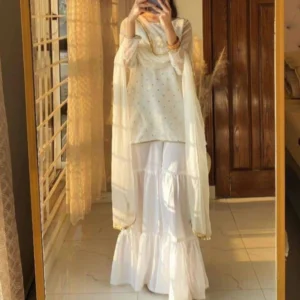 white chiffon sharara set