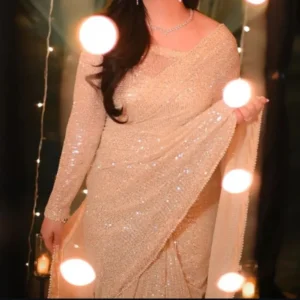 Pearl White Sequined Saree