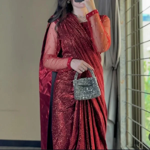 Moonlight Glitter Saree in Deep Red