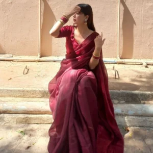 Cherry Red Organza Saree