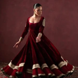 Regal Maroon Velvet Double Ghera Anarkali