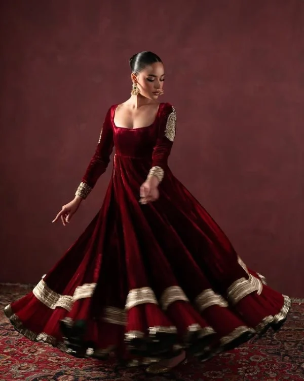 Regal Maroon Velvet Double Ghera Anarkali
