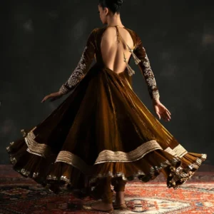 Antique Gold Velvet Double Ghera Anarkali